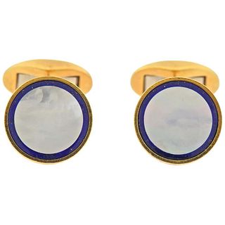 Tiffany & Co. Mother of Pearl Lapis Gold Cufflinks