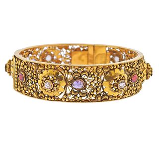 Filigree 22k Gold Gemstone Bangle Bracelet 