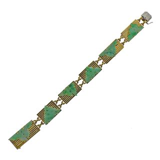 18k Gold Carved Jade Bracelet