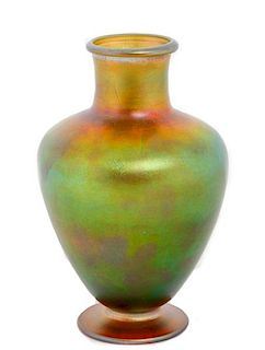Quezal Iridescent Art Glass Baluster Vase