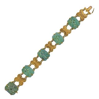18k Gold Carved Jade Bracelet