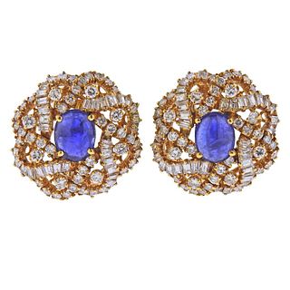 18k Gold Diamond Sapphire Cabochon Cocktail Earrings 