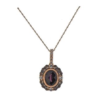 LeVian Le Vian 14k Gold Garnet Diamond Pendant Necklace 