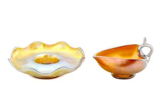 Two L. C. Tiffany Gold Favrile Art Glass Items