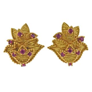Tiffany & Co 1960s 18k Gold Ruby Earrings 