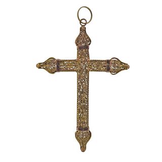 Antique 14k Gold Filigree Large Cross Pendant