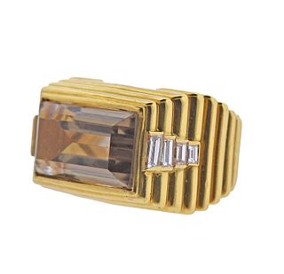 18k Gold Topaz Diamond Ring