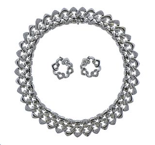 Bvlgari Bulgari 18k Gold Diamond Necklace Earrings Suite