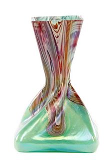 Bohemian Iridescent Twisted Art Glass Vase