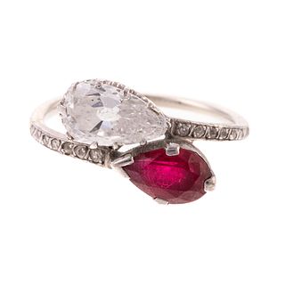 A Vintage Diamond & Ruby "Moi et Toi" Ring in 14K