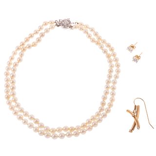 A Double Strand of Pearls & Earrings