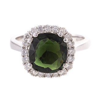 A Green Tourmaline & Diamond Ring in 18K