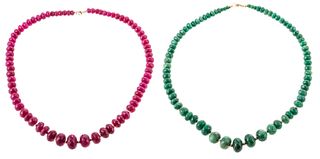 A Pair of Ruby & Emerald Bead Necklaces