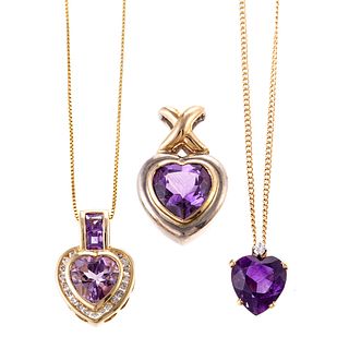 A Collection of 14K Amethyst Heart Jewelry
