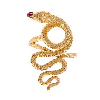 A Marvelous 22K Greek Snake Ring with Ruby