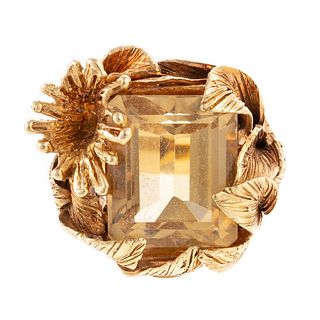A Mid-Century Modern Floral Citrine Ring in 18K