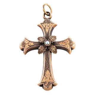 A 14K Antique Cross Pendant with Pearl