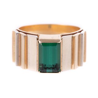 A Vintage Bold Rectangle Tourmaline Ring in 14K