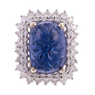 A Stunning 12.89 ct Carved Sapphire & Diamond Ring