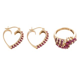 A Ruby Ring & Heart Hoop Earrings in 14K