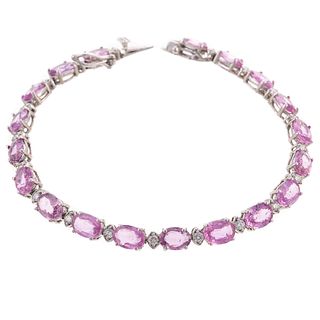A Pink Sapphire & Diamond Bracelet in 14K