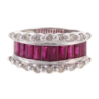 A Ruby & Diamond Wide Band in 14K White Gold