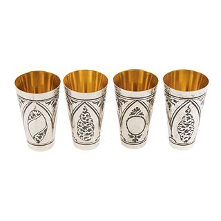 Four Soviet Silver & Niello Vodka Cups
