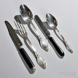 Sixty Pieces of French .950 Silver Art Nouveau Flatware