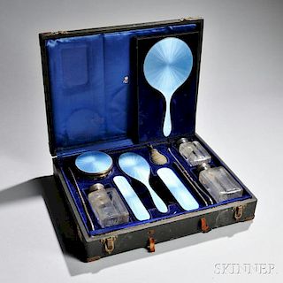 French .950 Silver, Enamel, and Glass Traveling Vanity Set