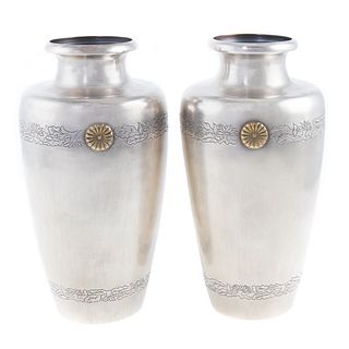 Pair Japanese Sterling Vases