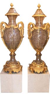 Monumental Czechoslovakia Dore Bronze/Crystal Urns