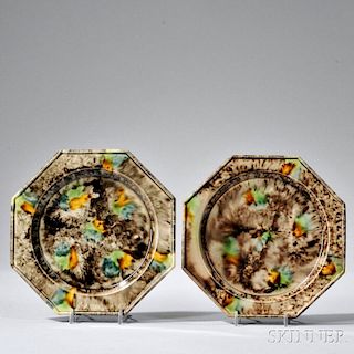 Two Staffordshire Tortoiseshell-glazed Creamware Plates