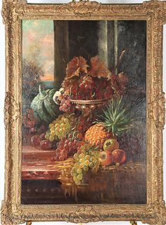19th C Still Life with Fruit, Oil on Canvas