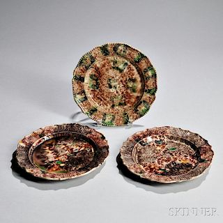 Three Staffordshire Tortoiseshell-glazed Creamware Plates