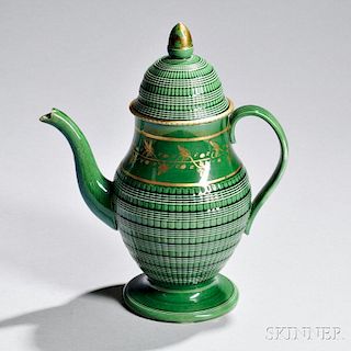 Staffordshire Green-glazed Creamware Coffeepot and Cover