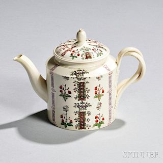Staffordshire Creamware Chintz-decorated Teapot and Cover