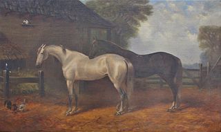 19th C Equestrian Scene, Oil on Canvas