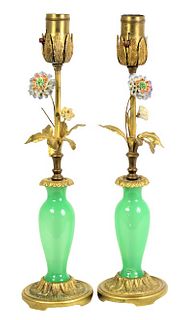 Pair of Steuben Green Jade Boudoir Lamps