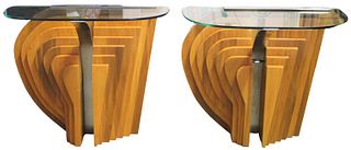 Art Deco Wood and Glass Side Tables