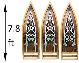 (3) Early Palace-Size Gothic Stained Glass Panels