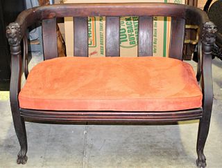 Antique Hand Carved Loveseat w Upholstery SIZE?