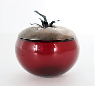 Signed Hawkes 'Apple' Jar w. Silver Apple Stem Lid