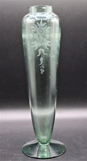 Tall Etched Glass Art Glass Vase