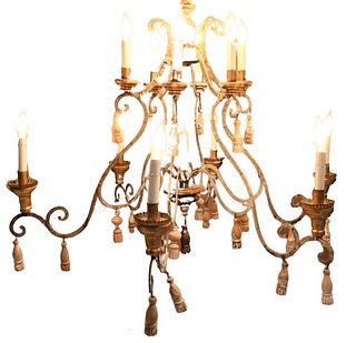 French 20th C. Chandelier of Gilt Metal & Wood