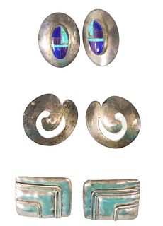 (3) Pairs Mexican Silver Earrings