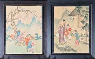 Pair of Chinese Watercolors on Silk