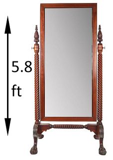 Antique Carved Mahogany Cheval Mirror