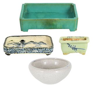 Asian Crackleware and Green Planter