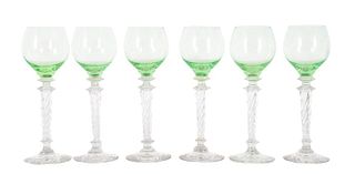 Set of (6) Steuben Clear to Green Wine Goblets