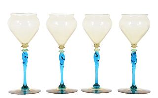 Set of (4) Steuben Amber & Celeste Blue Glasses
